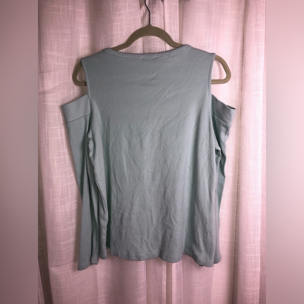 Women's Cold Shoulder Top - Light Blue/Teal - Picture 6 of 9